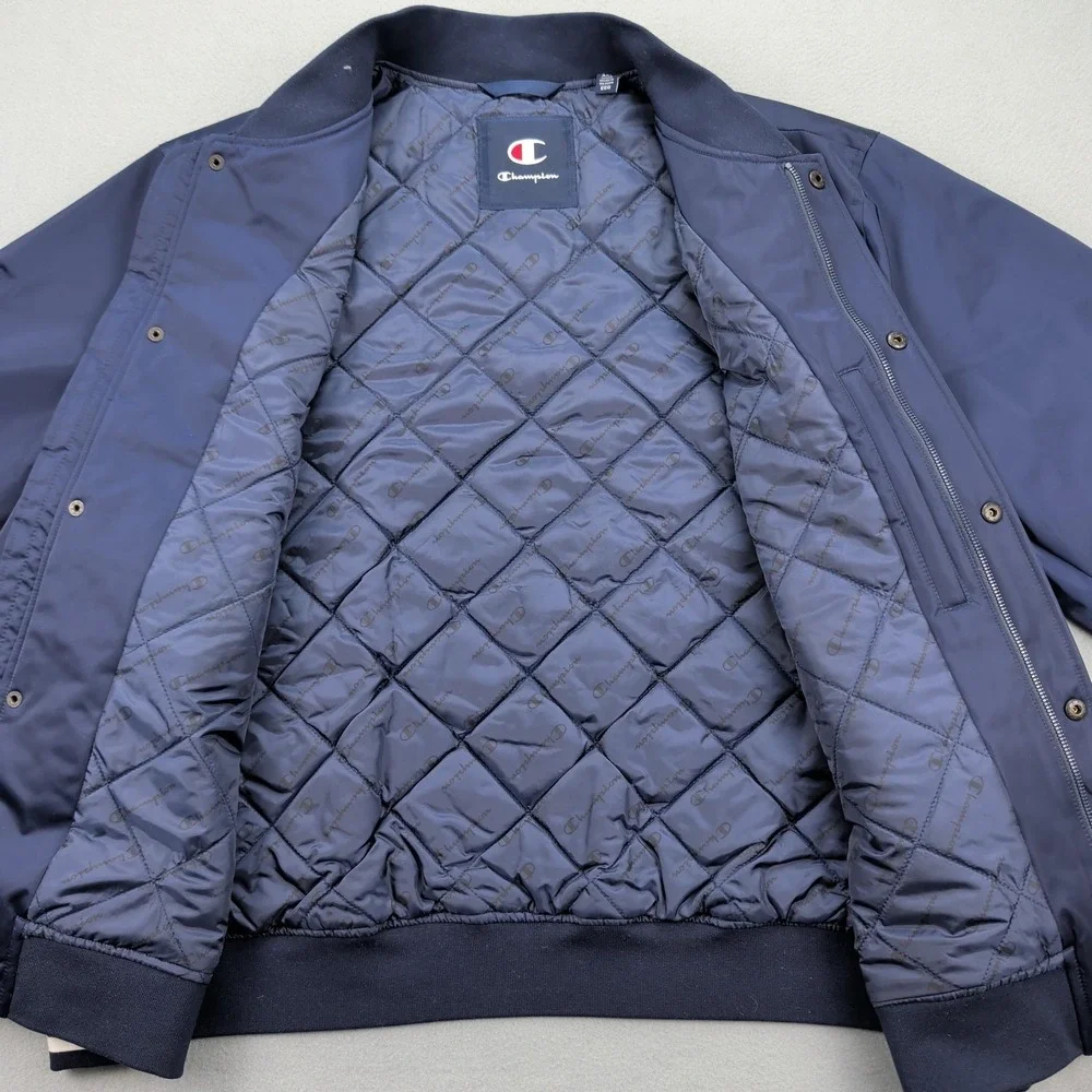Champion Jacket Mens 2XL Navy‎ Varsity Water Resistant Quilted Lined Bomber